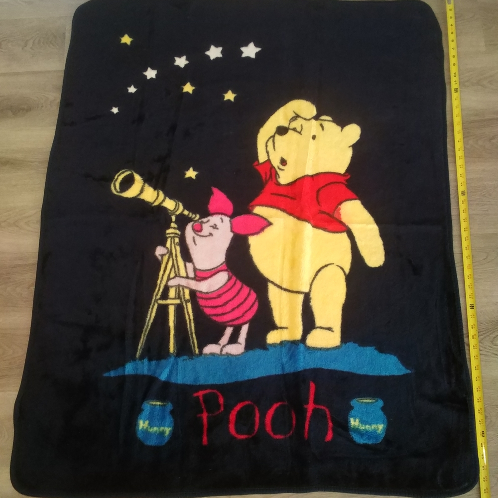 Winnie the Pooh and Piglet Black Blanket Spot In Binding Needs Repair Along Side